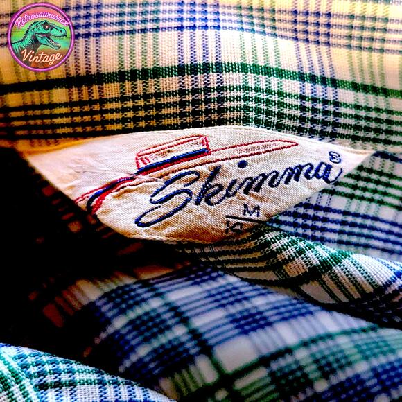 Vintage 1960 A-Line Rockabilly Green Blue Plaid Diner House Dress - Picture 6 of 8